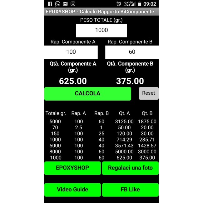 calcolatrice rapporto vernici bicomponenti 2